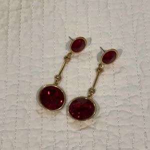 Red ruby dangle earrings. Costume jewelry